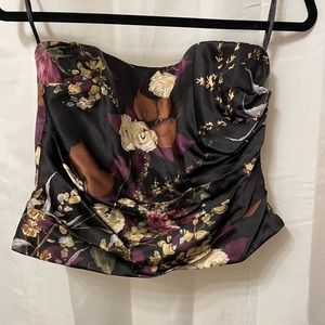 Kay Unger Floral Silk Strapless Top